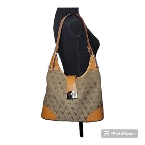 Dooney & Bourke Brown Monogram Logo Cognac Leather Bucket Bag Vintage